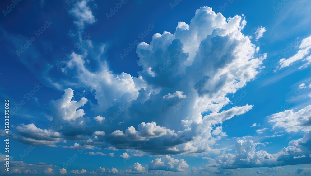 Aufkleber majestic fluffy clouds drifting across a vibrant blue sky on a sunny day creating a serene and uplif