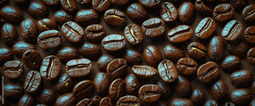 Aufkleber closeup of aromatic roasted coffee beans with a rich brown background emphasizing texture and detail