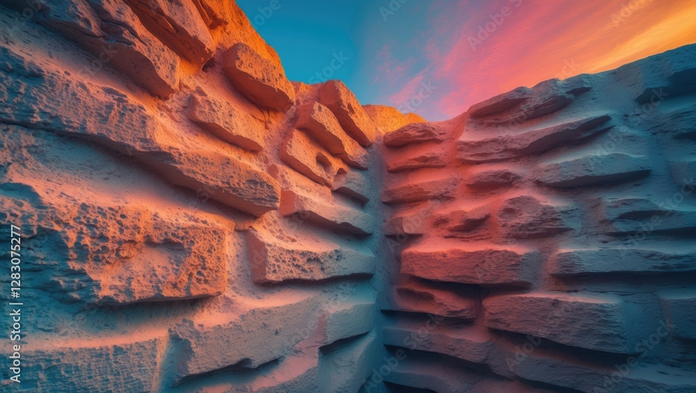 Poster textured sandstone wall with colorful lighting and natural patterns for backgrounds and design proje