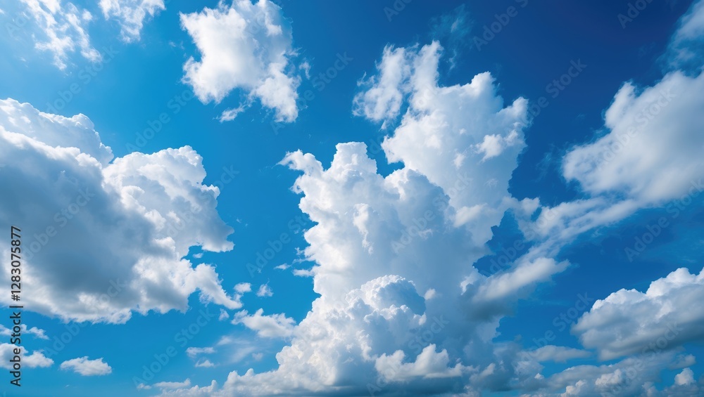 Poster stunning blue sky with fluffy white clouds creating a serene and peaceful atmosphere ideal for natur