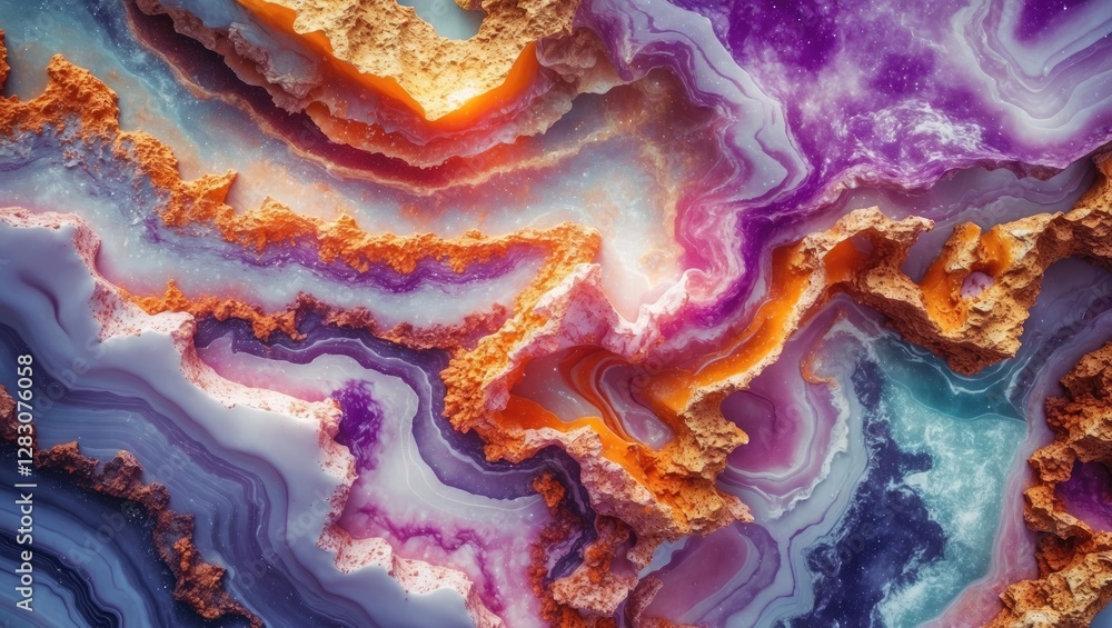 Aufkleber Vibrant natural agate stone texture featuring rich colors and intricate patterns in a closeup view ideal for background use.