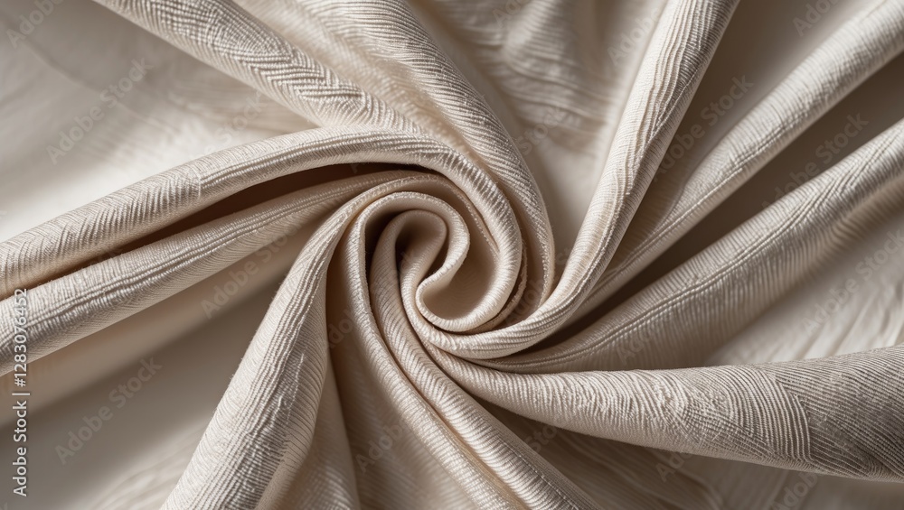 Poster textured cream fabric in a swirling pattern with a subtle sheen close-up shot for textile background