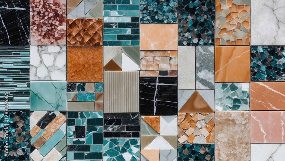 Aufkleber colorful marble textures and mosaic tiles arranged in an artistic collage creating a vibrant decorat