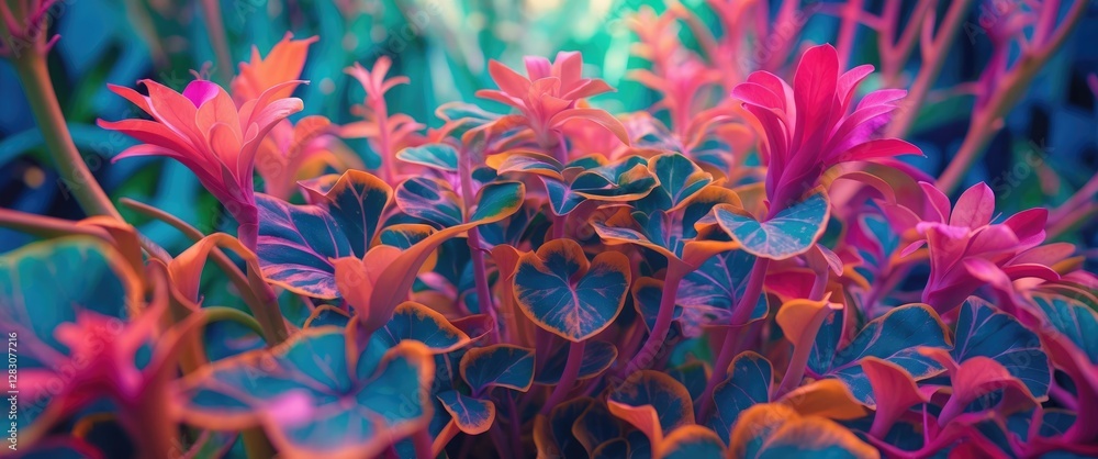 Poster vibrant close-up of colorful tropical plants creating a beautiful and lively background for nature i