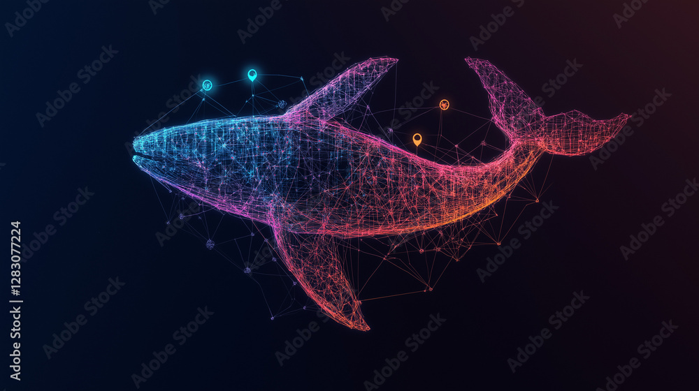 Poster digital whale: a stunning digital depiction of a whale, rendered in a vibrant mesh of interconnected