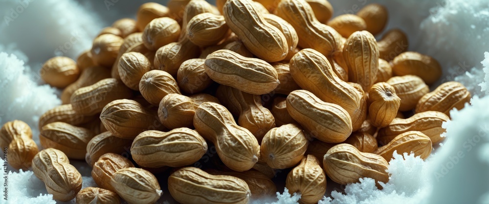 Aufkleber raw unshelled peanuts piled on a textured surface with a soft white background