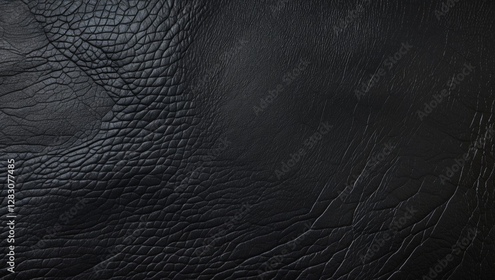 Aufkleber black leather texture close-up with visible wrinkles and creases for background use in design and fa