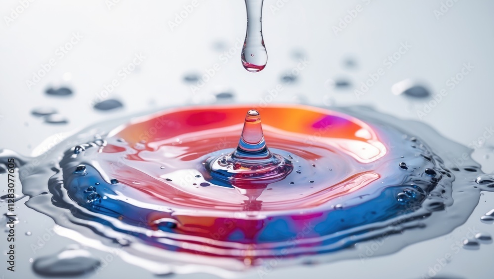 Poster colorful splash of water with vibrant hues creating mesmerizing ripples on a tranquil surface isolat