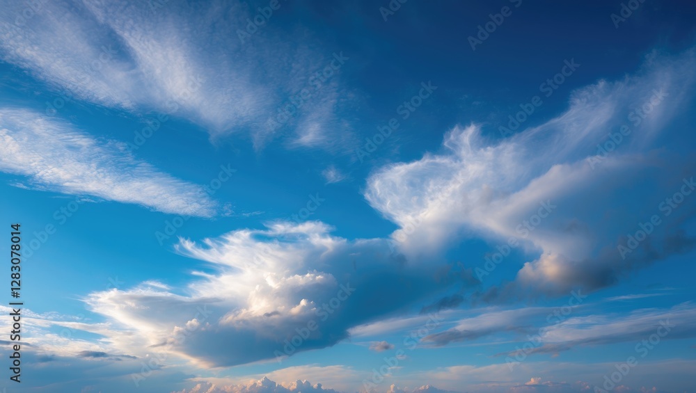 Aufkleber Serene blue sky with wispy cirrus clouds creating a tranquil and soothing natural background for various design applications.