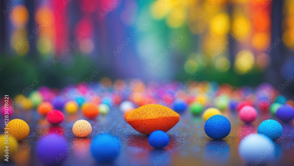 Poster Vibrant blurred background with colorful spheres creating an artistic and playful atmosphere ideal for wallpapers or creative projects.