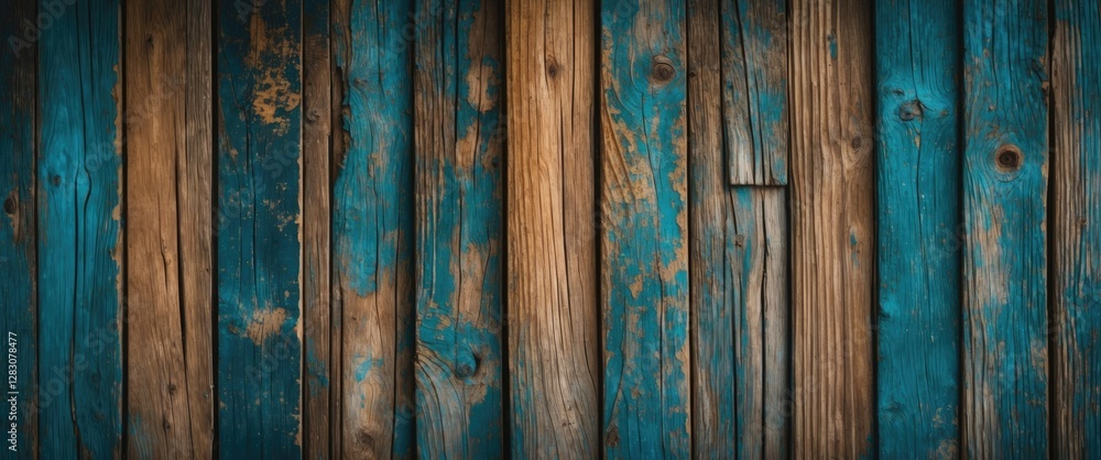 Poster Textured wooden backdrop with colorful vertical planks for backgrounds, designs and creative projects in rustic style.