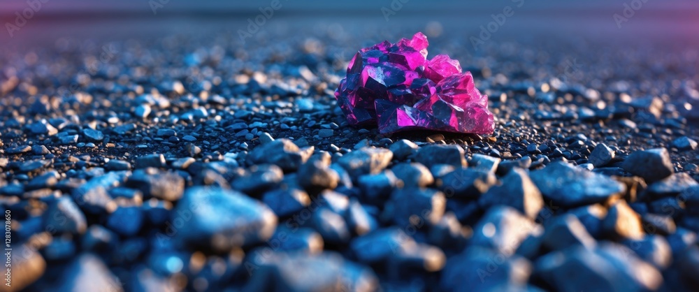 Poster close up view of colorful gravel and crushed stone on a road surface highlighting unique textures an