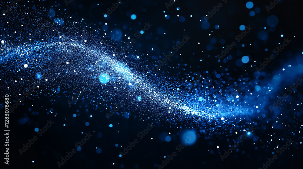 Wall mural cosmic stream: a mesmerizing swirl of luminous blue particles against a deep, dark backdrop, evoking