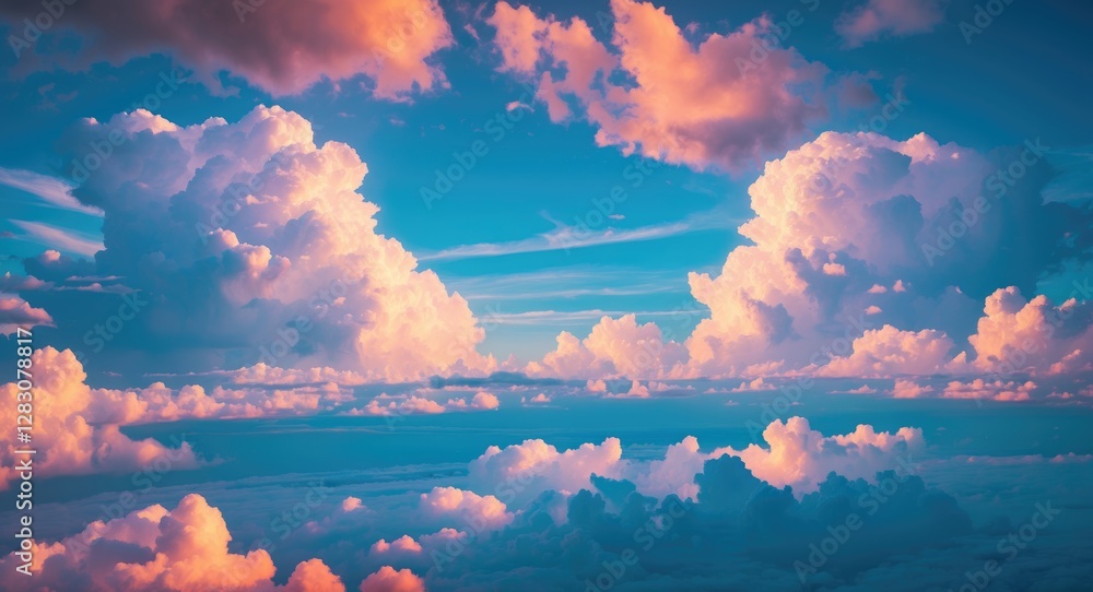 Poster colorful clouds illuminated by sunlight in a serene blue sky creating a tranquil and uplifting atmos