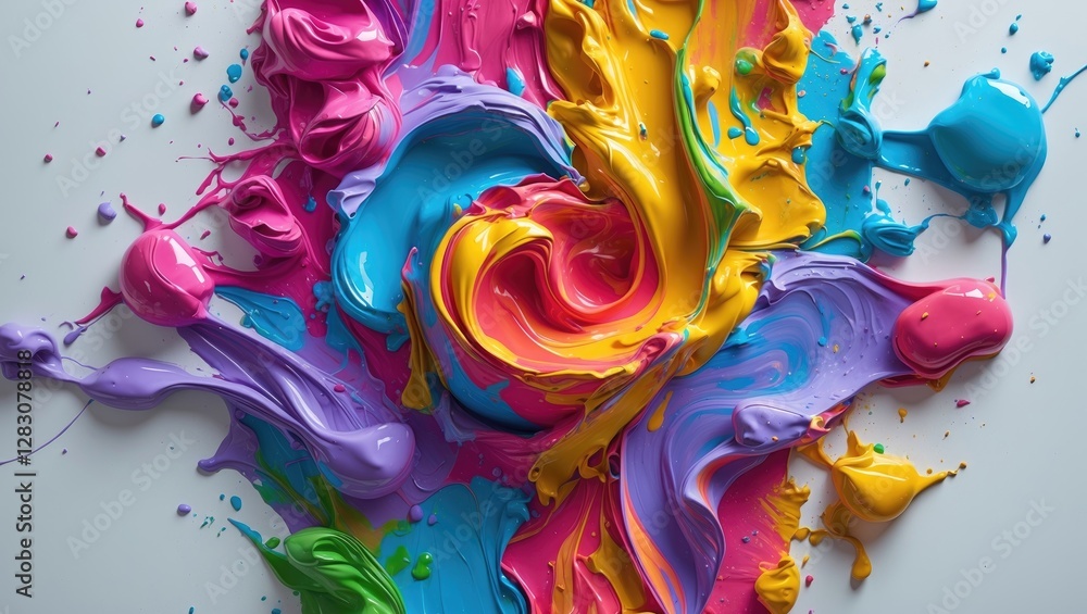 Aufkleber Vibrant swirls of colorful paint on a white background creating a dynamic and artistic visual explosion