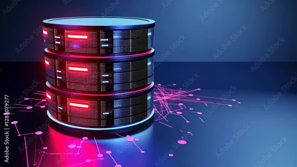 Poster futuristic server stack with glowing lights and digital connections advanced data storage and techno