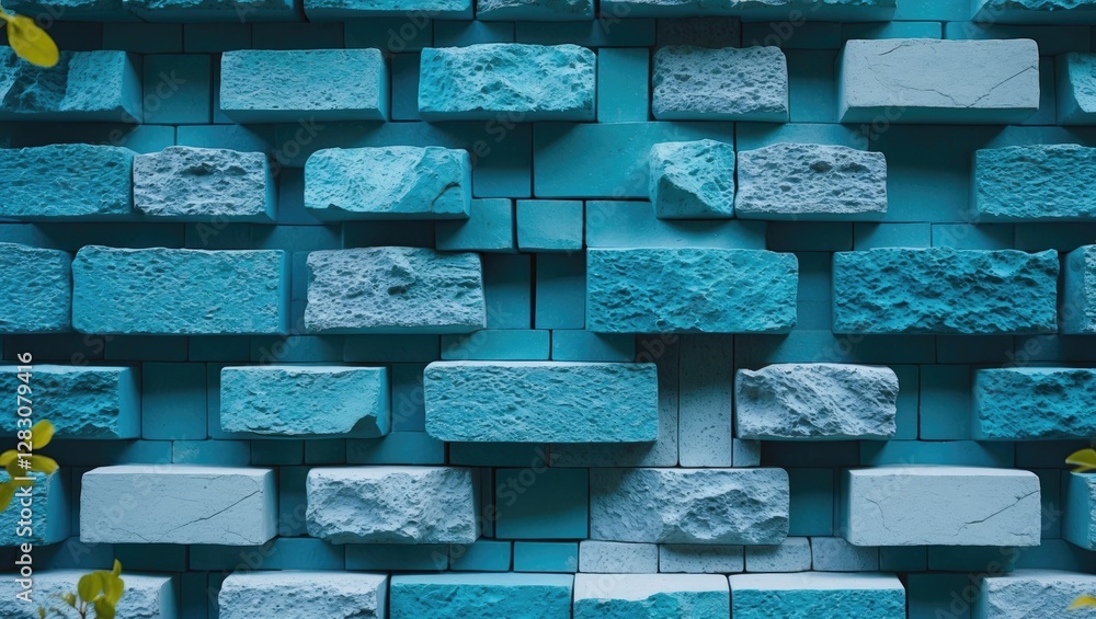 Poster aqua blue stone wall cladding seamless brick pattern texture for exterior design in gardens and comp