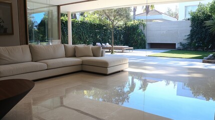 Fototapeta premium Clear acrylic panels used in a stylish sunroom extension for a bright indoor atmosphere