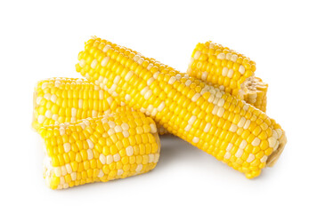 Boiled corn cobs on white background