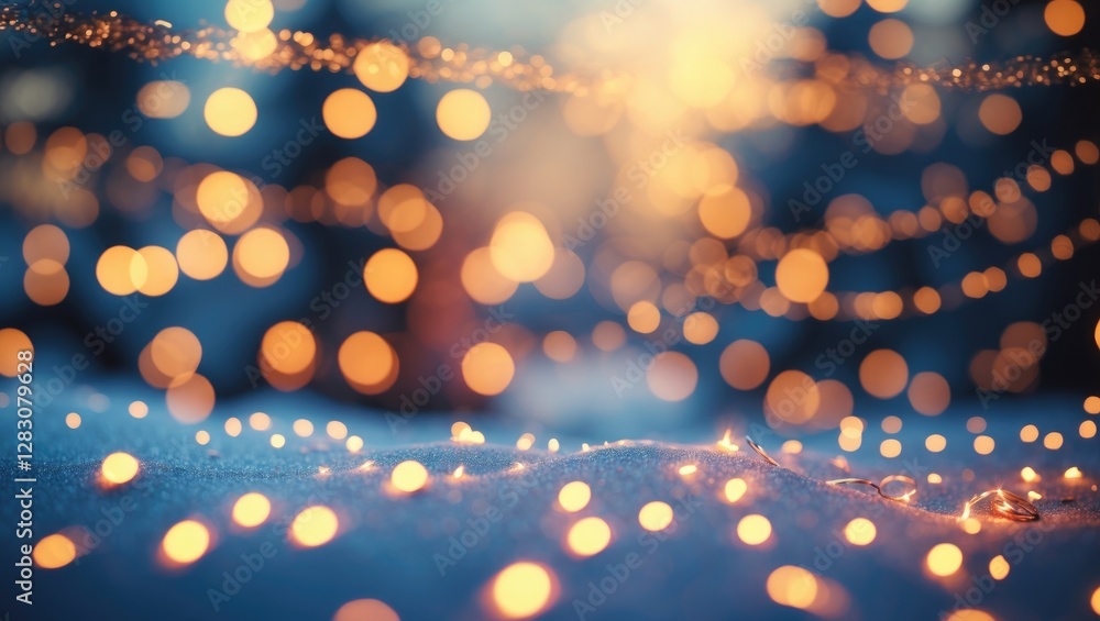 Poster holiday lights glowing softly on a snowy surface with a bokeh effect creating a festive atmosphere i