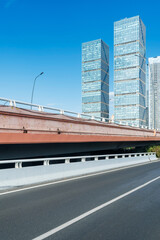 Empty urban road and buildings in the city