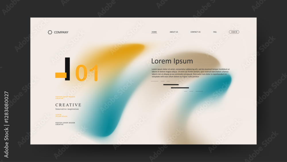Poster landing page with abstract wave futuristic retro fluid gradient design