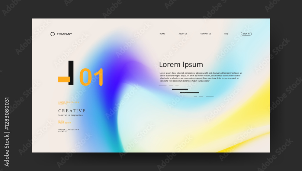 Poster landing page with abstract wave futuristic retro fluid gradient design