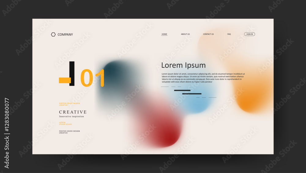 Poster landing page with abstract wave futuristic retro fluid gradient design