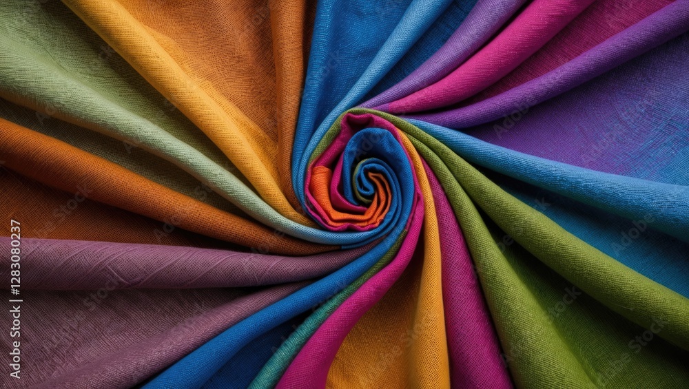 Aufkleber vibrant multicolored fabric texture forming a spiral pattern showcasing rich hues and intricate deta