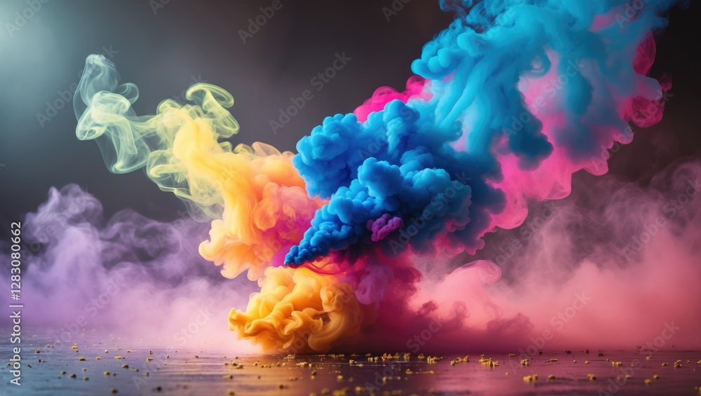Aufkleber Vibrant colored smoke billowing against a textured background creating an artistic and dynamic visual impact