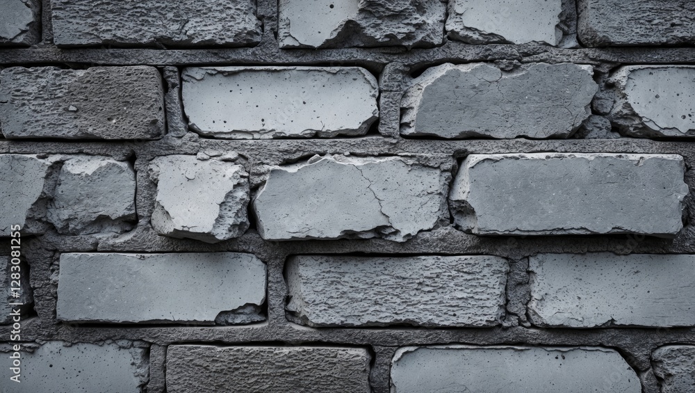Poster Weathered gray brick wall texture closeup showcasing rough surfaces and unique patterns suitable for backgrounds and design projects.