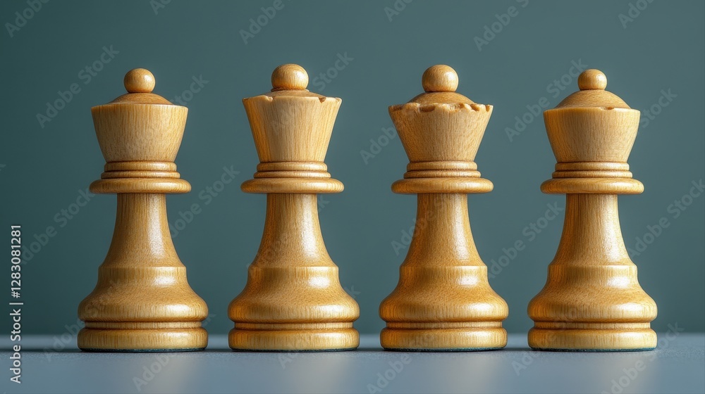Poster complete chess set displayed on a table featuring intricately crafted pieces ready for a strategic g