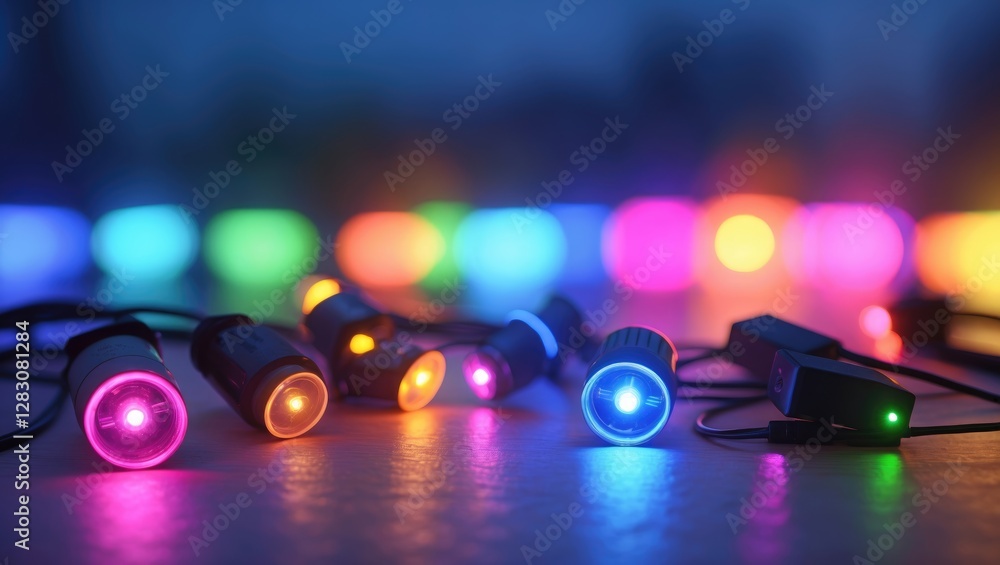 Poster colorful blurred led lights creating an abstract festive background for design and decoration uses.