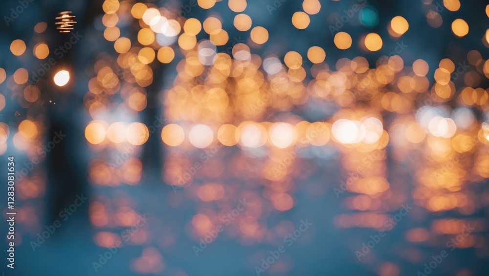 Poster blurry festive background with warm bokeh lights creating a dreamy ambiance for christmas and new ye