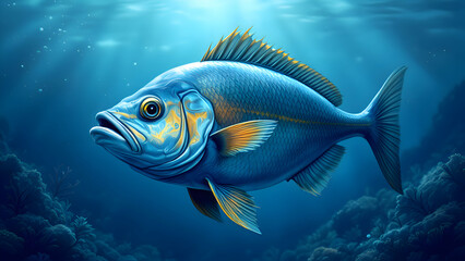 Naklejka premium Cartoon colored fish in the ocean