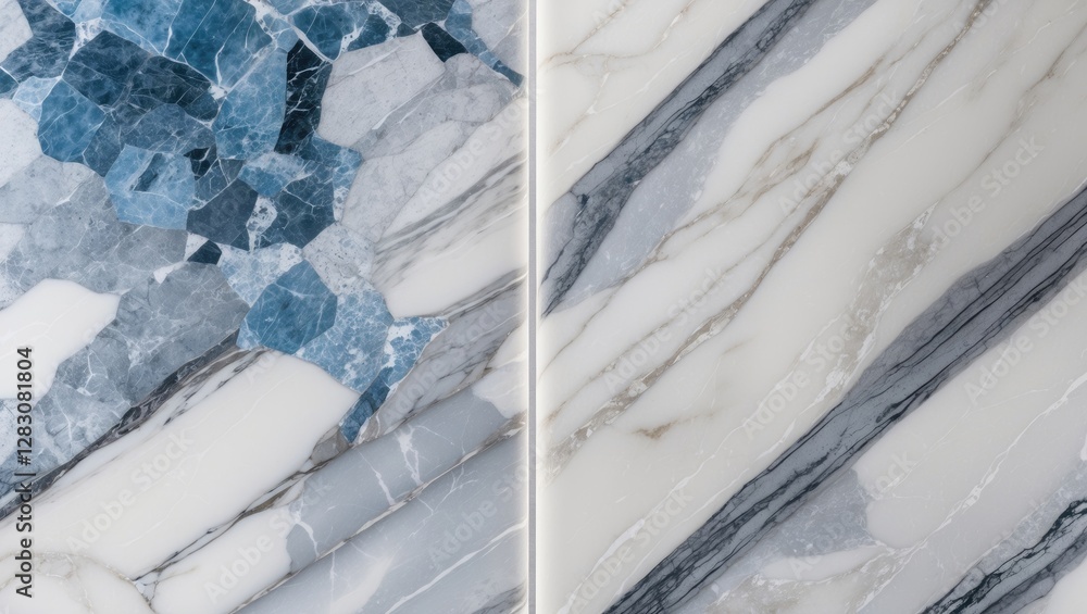 Aufkleber blue and gray marble slab texture with intricate patterns and polished surface detailing for modern 