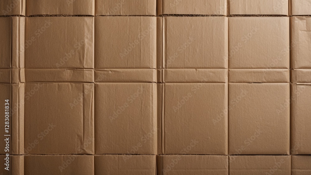 Poster brown cardboard texture background with parallel folds and creases in a grid pattern