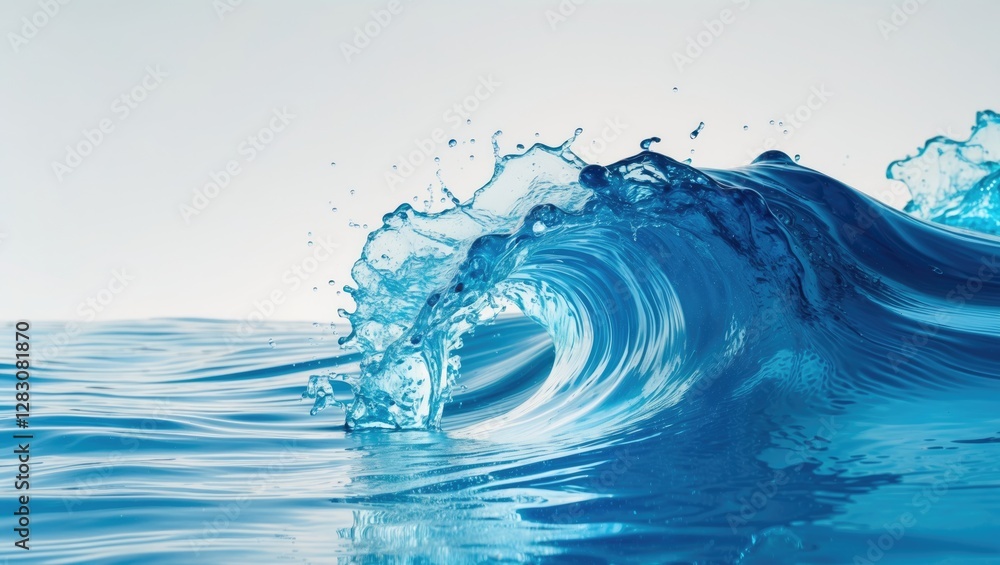 Poster blue ocean wave crashing on a calm surface, capturing the beauty and fluidity of water in an artisti