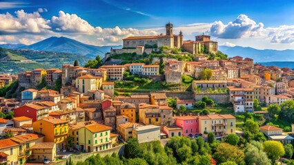 Naklejka premium Panoramic view of Campobasso city in Molise region with medieval architecture and surrounding hillscape , hilltop