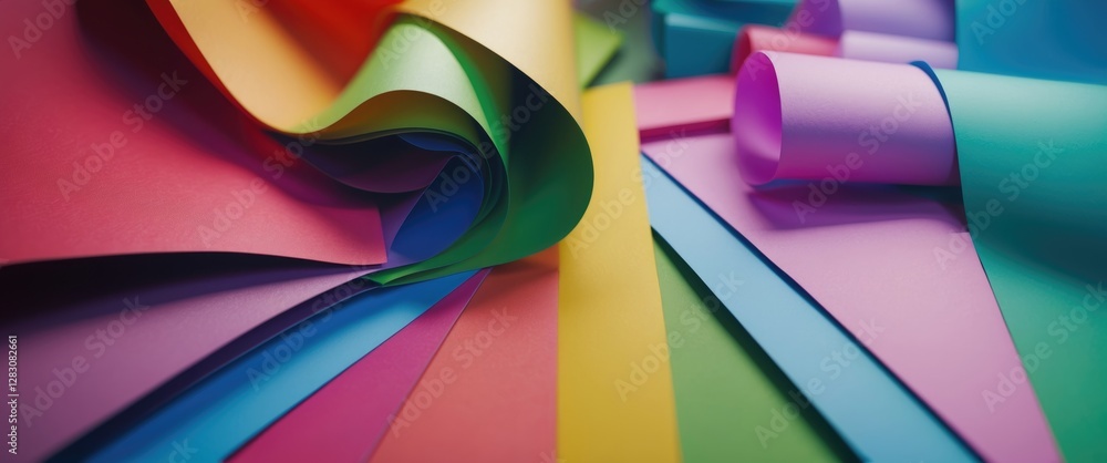 Poster vibrant assortment of colored paper and cardstock arranged artistically showcasing texture and varie