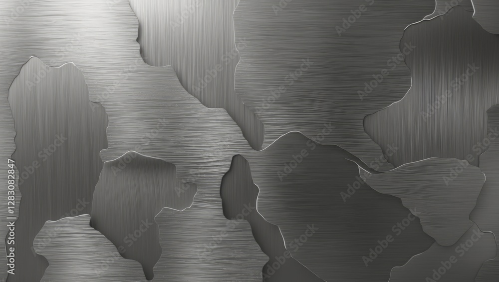 Poster textured metal surface with abstract brushed aluminum patterns and irregular shapes creating a moder