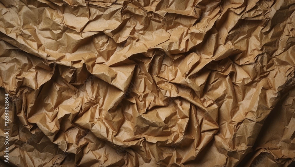 Poster crumpled brown paper texture background with irregular folds and creases suitable for various design