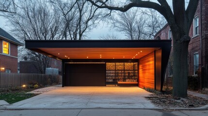 Fototapeta premium Detached garage made of sustainable materials with lightweight roofing