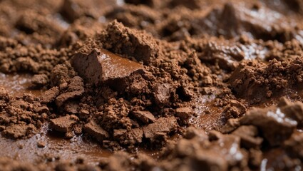 Close up texture of rich brown sticky soil highlighting earthy tones and natural beauty ideal for background and agricultural themes