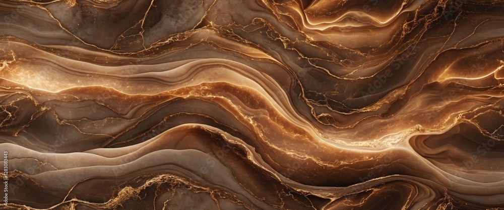 Poster abstract marble background with waves and fluid patterns in shades of brown and gold tones for desig