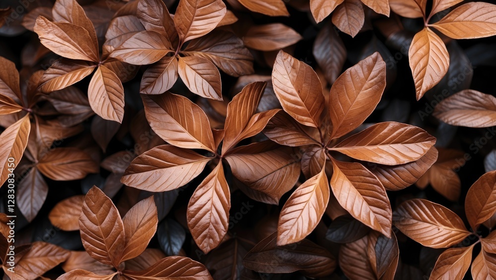 Poster brown leaves background texture with various shapes and sizes in natural arrangement for design and 