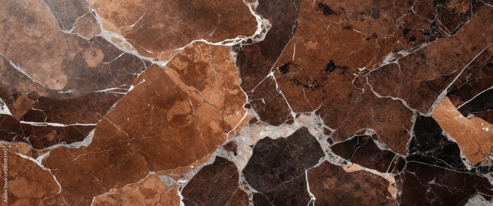 Poster brown and black marble texture background with white veining and irregular patterns in polished ston