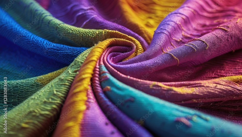 Poster vibrant multicolored fabric texture close-up showcasing intricate patterns and rich colors for design and textile inspiration