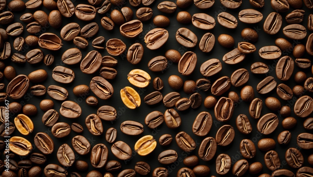 Poster coffee bean texture background with various roasted coffee seeds showcasing rich colors and unique s