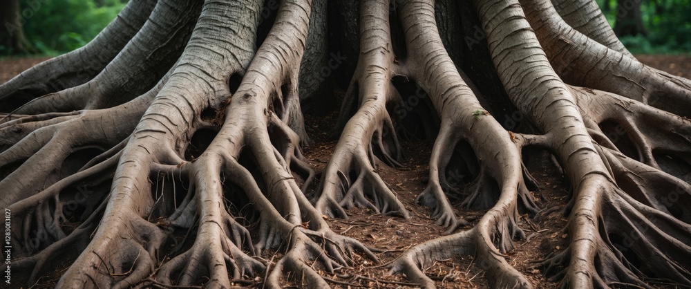 Aufkleber Close-up view of intricate and textured tree roots showcasing nature's design and organic patterns in a forest environment